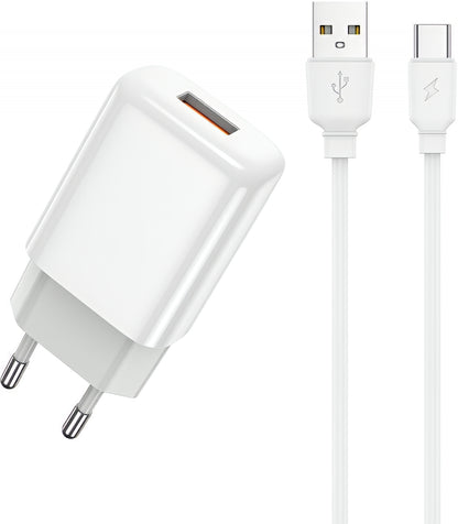 Punjač mreže sa USB-C kablom Prestico F9S, 12W, 2.4A, 1 x USB-A, Beli