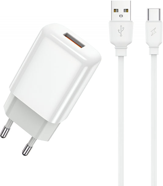 Punjač mreže sa USB-C kablom Prestico F9S, 12W, 2.4A, 1 x USB-A, Beli