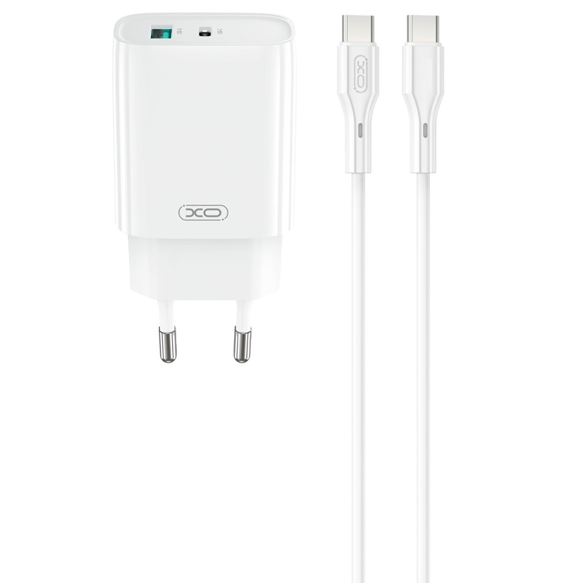 Punjač za mrežu sa USB-C kablom XO Design CE30, 30W, 3A, 1 x USB-A - 1 x USB-C, Beli