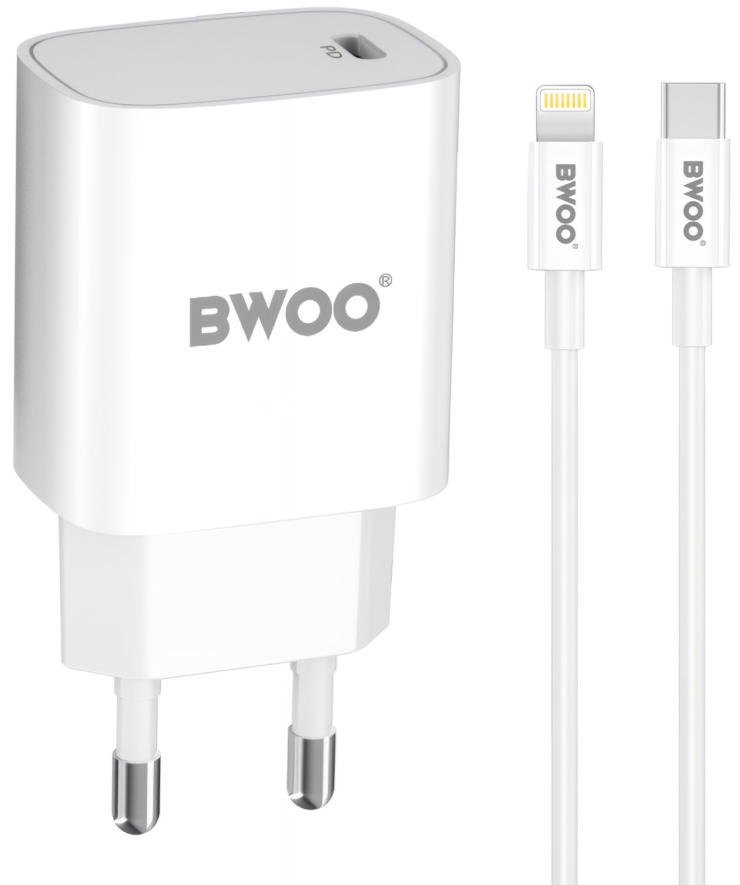 Punjač za mrežu sa Lightning kablom BWOO CDA159, 20W, 3A, 1 x USB-C, Bela