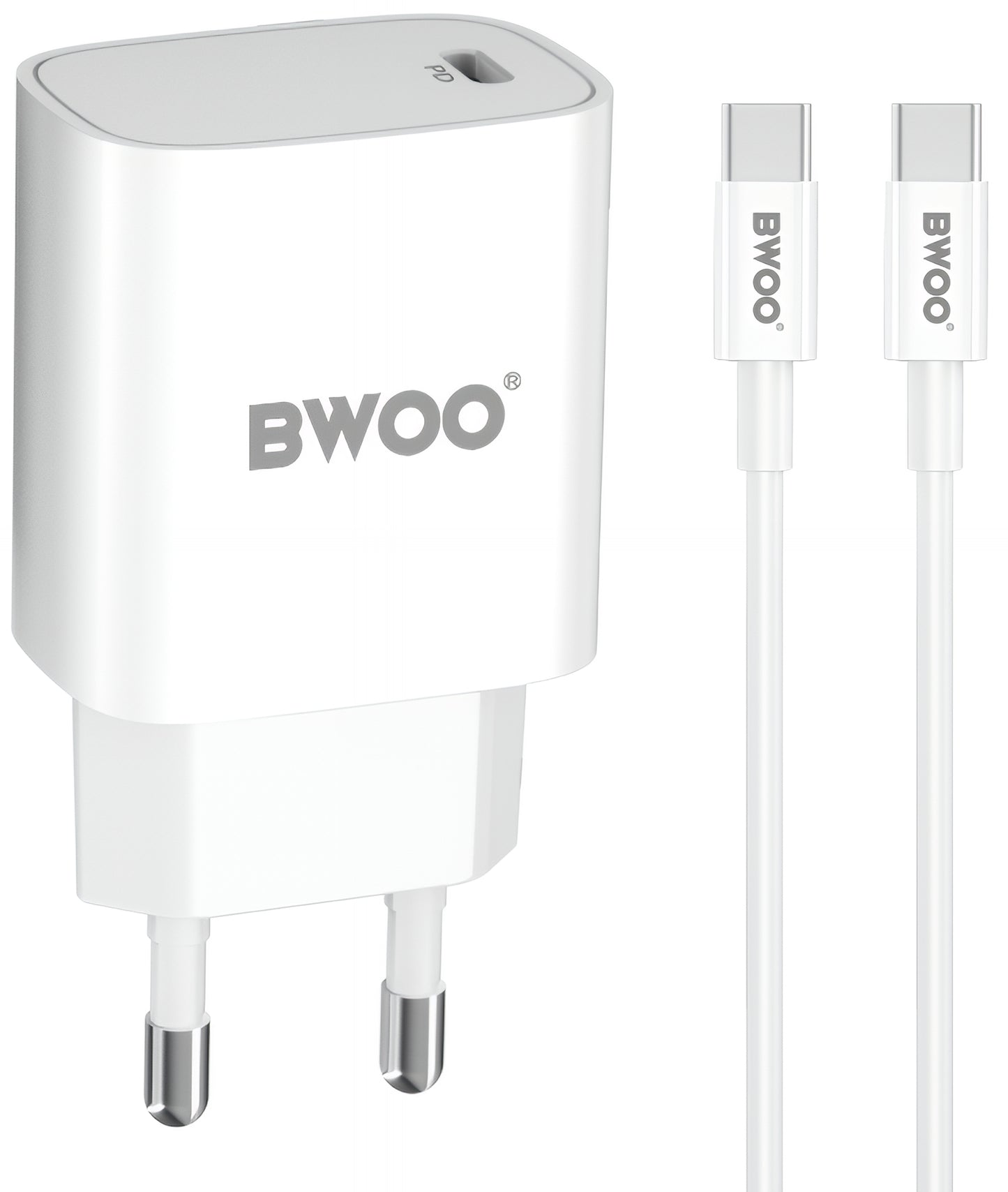 Punjač za mrežu sa USB-C kablom BWOO CDA159, 20W, 3A, 1 x USB-C, Bel