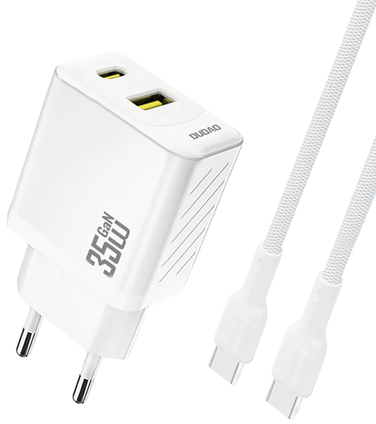 Punjač za mrežu sa USB-C kablom Dudao A27Max, 35W, 1 x USB-A - 1 x USB-C, Beli