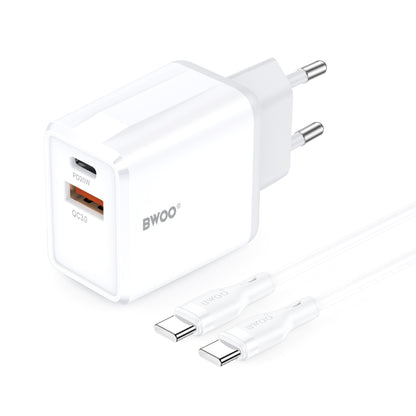 Punjač za mrežu sa USB-C kablom BWOO CDA182, 38W, 3A, 1 x USB-A - 1 x USB-C, Beli
