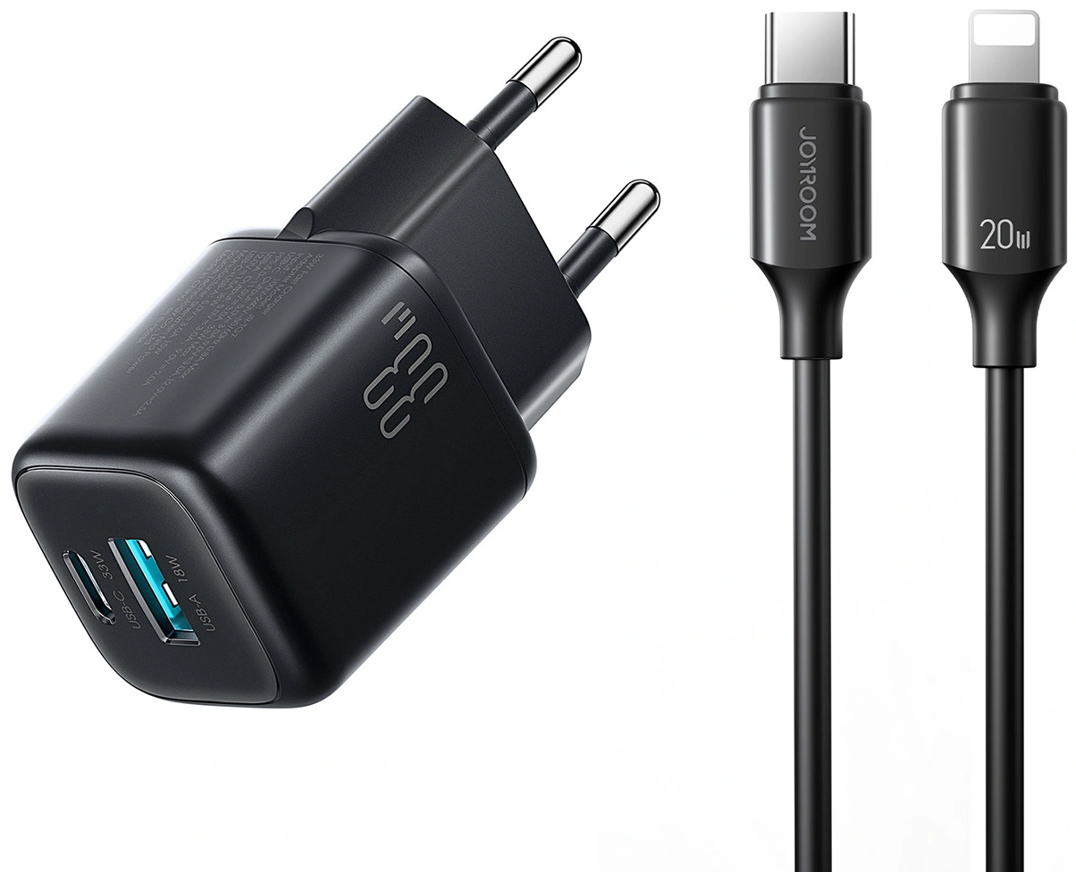 Punjač mreže sa Lightning kablom Joyroom JR-TG7, 33W, 3A, 1 x USB-A - 1 x USB-C, Crni