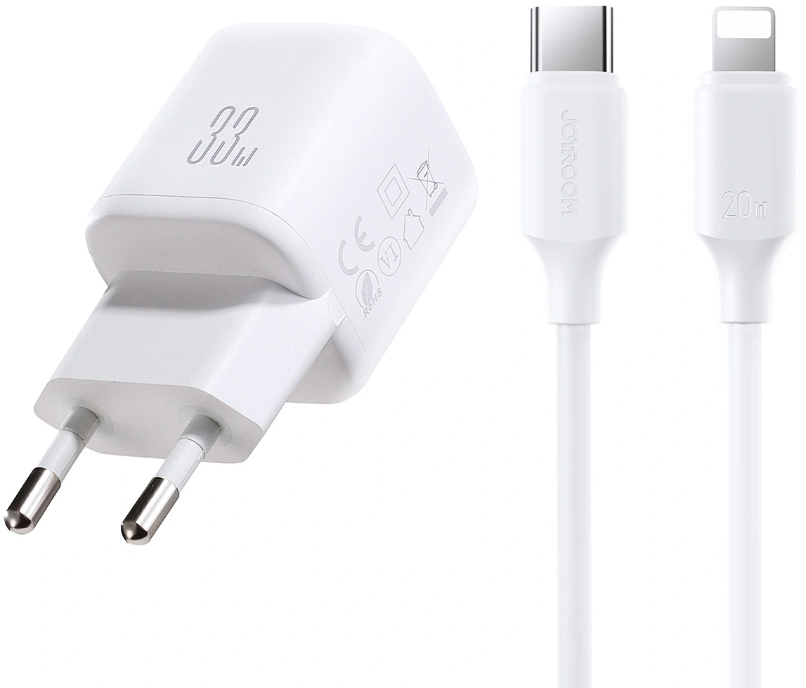 Punjač mreže sa Lightning kablom Joyroom JR-TG7, 33W, 3A, 1 x USB-A - 1 x USB-C, Beli