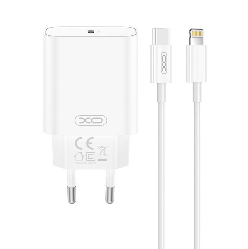 Punjač za mrežu sa Lightning kablom XO Design CE32, 20W, 3A, 1 x USB-C, Bela