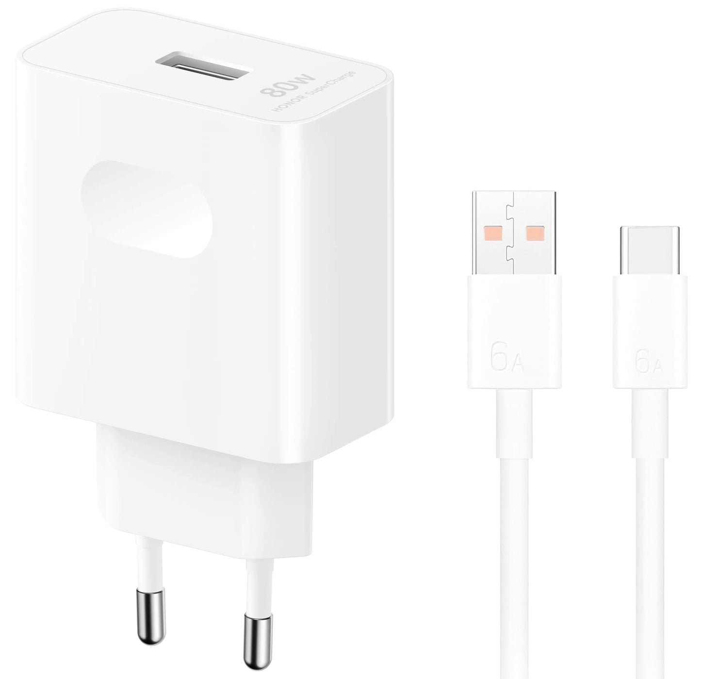 Punjač za mrežu sa USB-C kablom Honor, 80W, 1 x USB-A, Bela