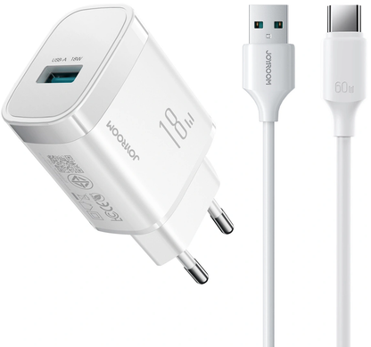 Punjač za mrežu sa USB-C kablom Joyroom JR-TF4, 18W, 3A, 1 x USB-A, Bela