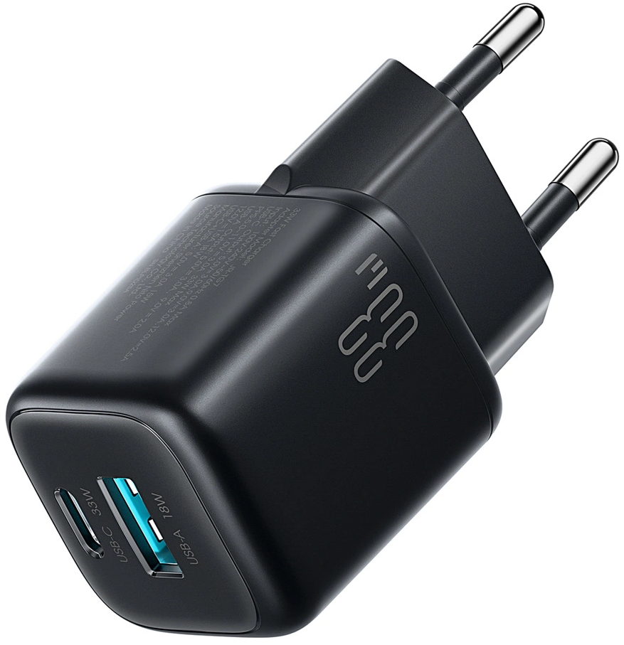 Punjač za mrežu sa USB-C kablom Joyroom JR-TG7, 33W, 3A, 1 x USB-A - 1 x USB-C, Crna