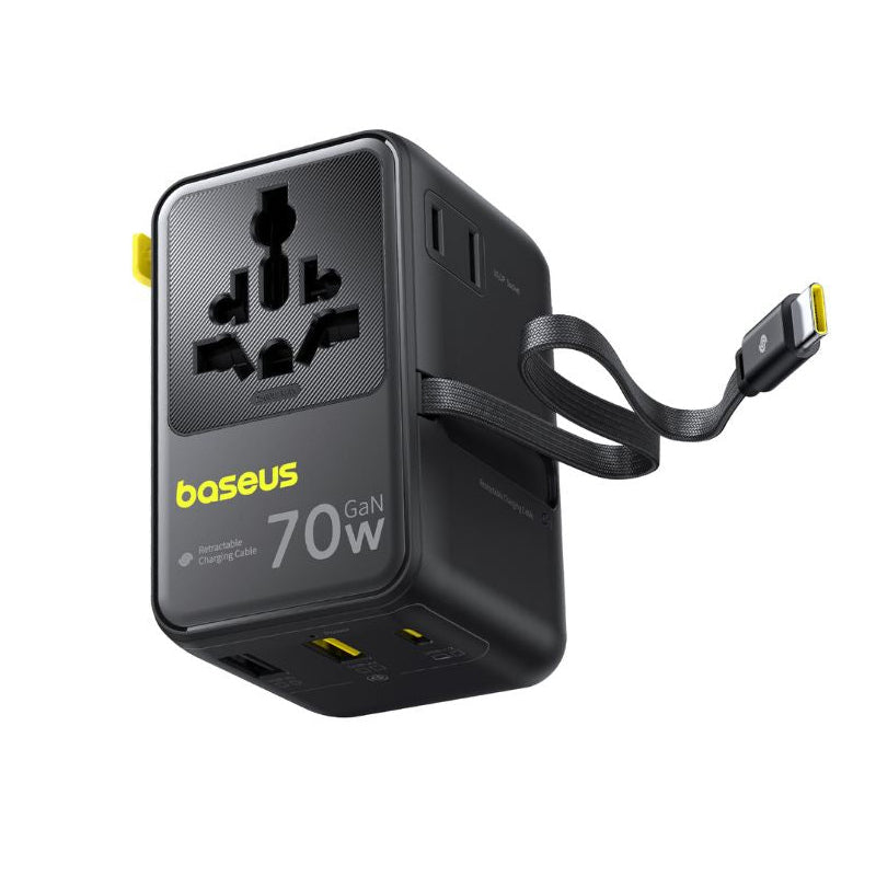 Mrežni punjač sa USB-C kablom Baseus Travel EnerCore CG11, 70W, 2 x utičnica - 1 x USB-C - 2 x USB-A, Crna E0307E00