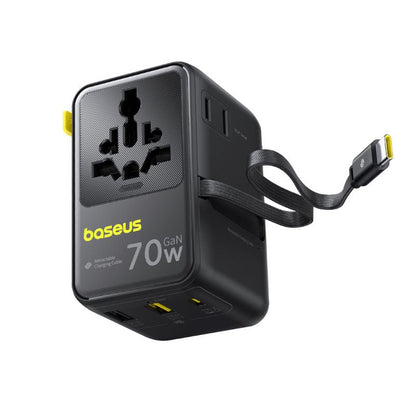 Mrežni punjač sa USB-C kablom Baseus Travel EnerCore CG11, 70W, 2 x utičnica - 1 x USB-C - 2 x USB-A, Crna E0307E00