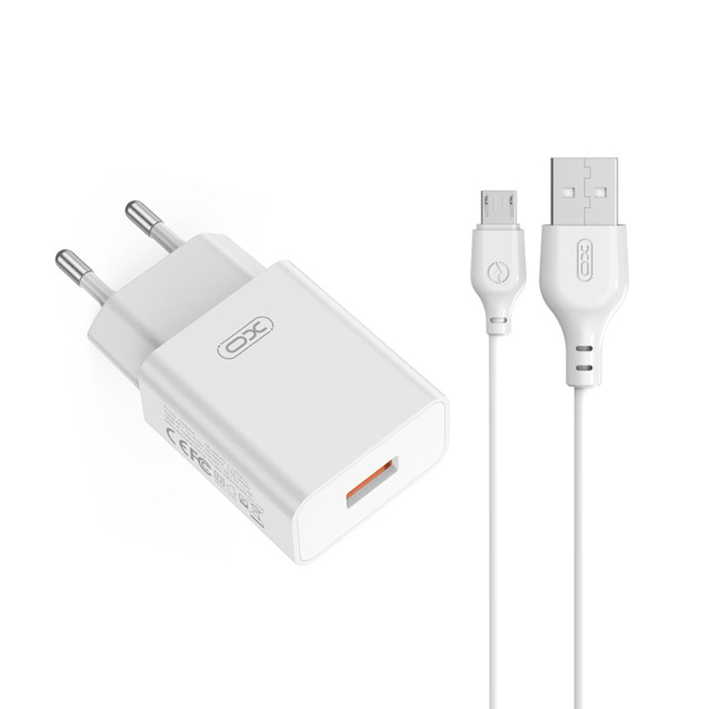Punjač za mrežu sa microUSB kablom XO Design L127, 18W, 3A, 1 x USB-A, Bela