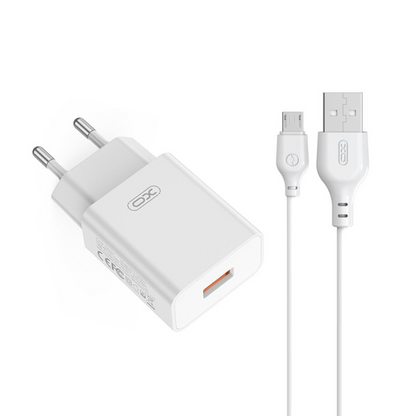 Punjač za mrežu sa microUSB kablom XO Design L127, 18W, 3A, 1 x USB-A, Bela