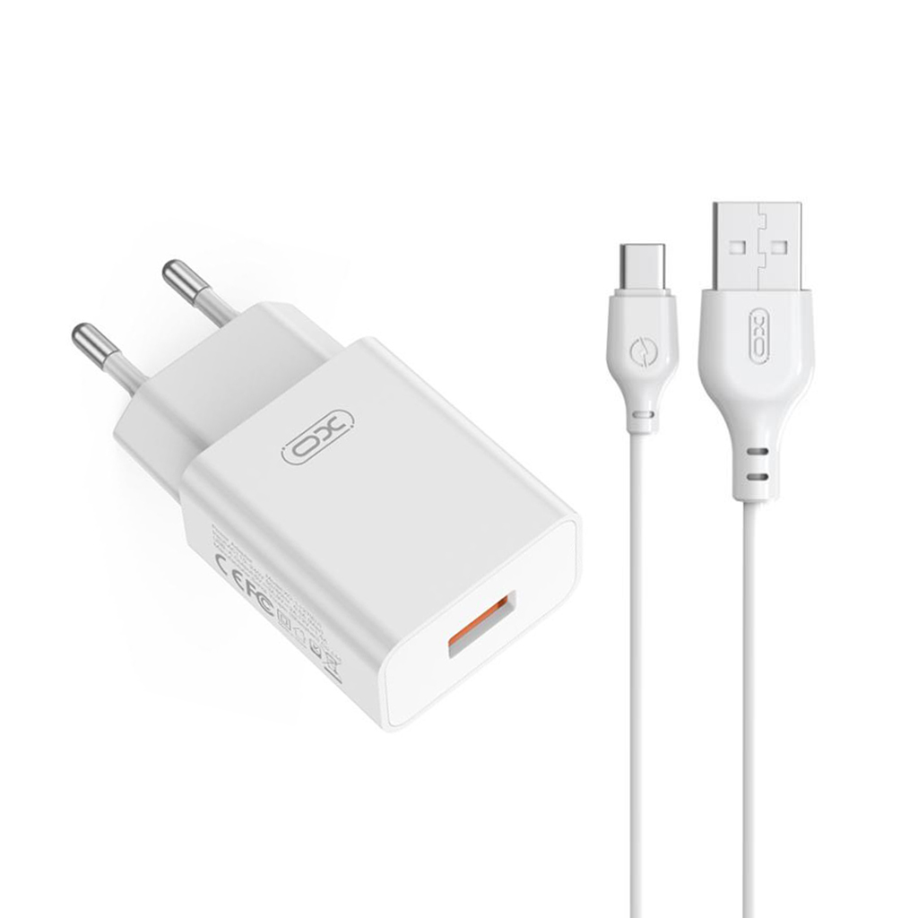 Mrežni punjač sa USB-C kablom XO Design L127, 18W, 3A, 1 x USB-A, Bela