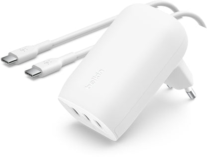 Punjač za mrežu sa USB-C kablom Belkin BoostCharge, 67W, 3A, 3 x USB-C, Bela WCC002vf2MWH-B6