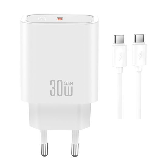Punjač za mrežu sa USB-C kablom XO Design CE41, 30W, 3A, 1 x USB-C, Bela