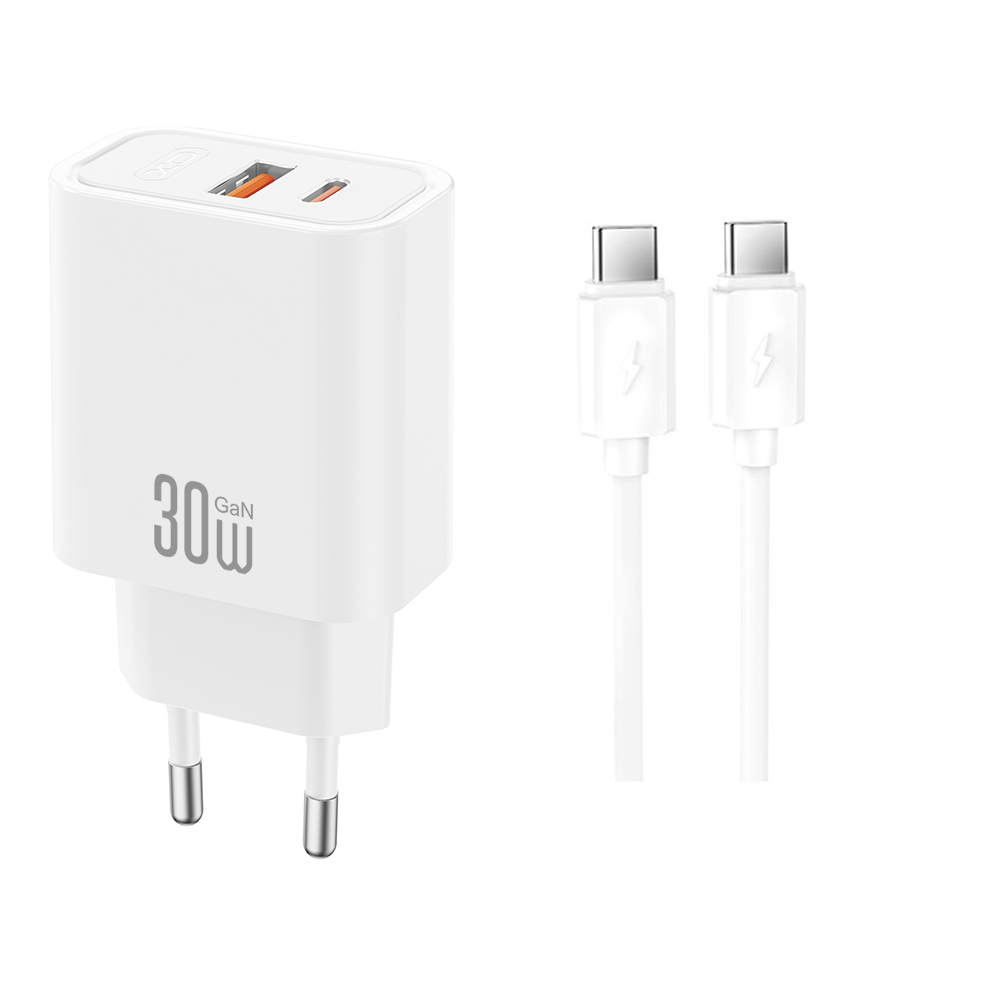 Punjač za mrežu sa USB-C kablom XO Design CE42, 30W, 3A, 1 x USB-A - 1 x USB-C, Bela