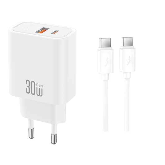 Punjač za mrežu sa USB-C kablom XO Design CE42, 30W, 3A, 1 x USB-A - 1 x USB-C, Bela