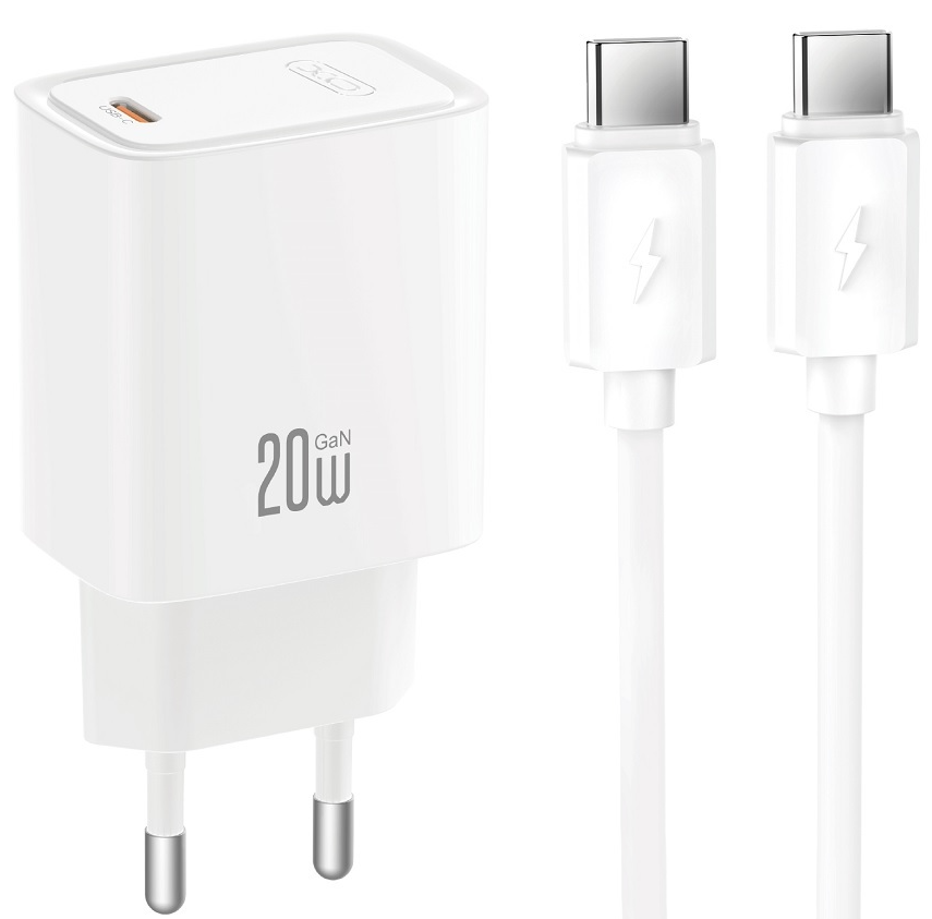 Mrežni punjač sa USB-C kablom XO Design CE51, 20 W, 3 A, 1 x USB-C, beli