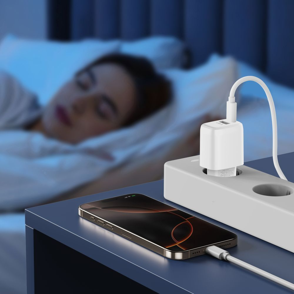 Punjač za mrežu sa USB-C kablom Tech-Protect NCA20, 20W, 3A, 1 x USB-A - 1 x USB-C, Bela