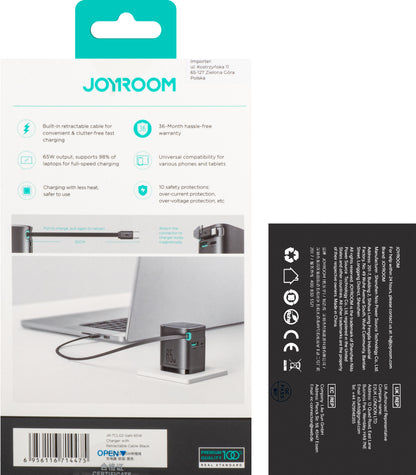 Punjač za mrežu s USB-C kabelom Joyroom JR-TCL02, 65W, 3A, 1 x USB-A - 1 x USB-C, crni