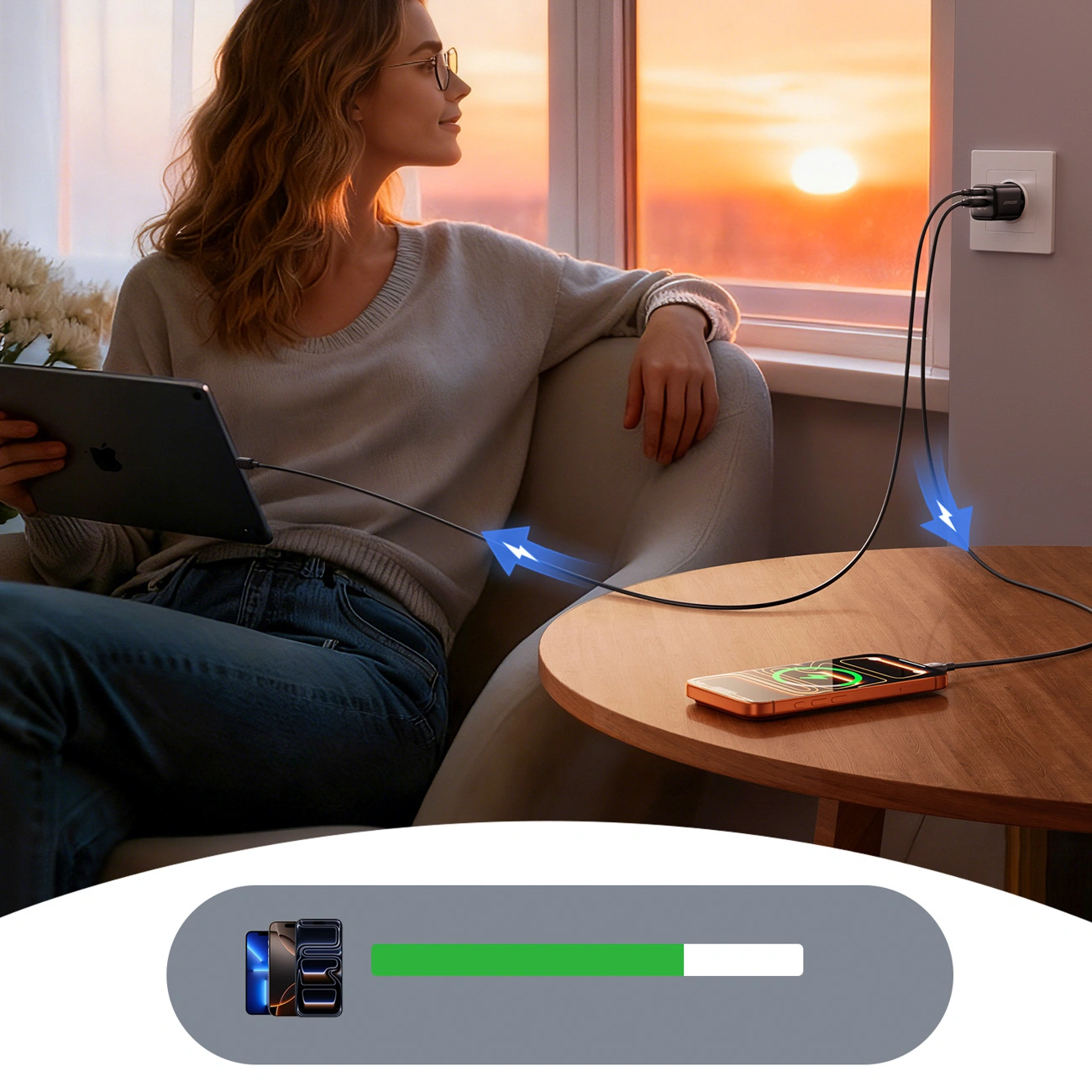 Punjač za mrežu sa USB-C kablom Joyroom JR-TG7, 33W, 3A, 1 x USB-A - 1 x USB-C, Crna