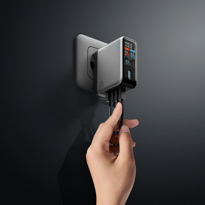Punjač za mrežu sa USB-C kablom Cuktech AD1204U Display, 120W, 6A, 1 x USB-A - 2 x USB-C, Srebrni