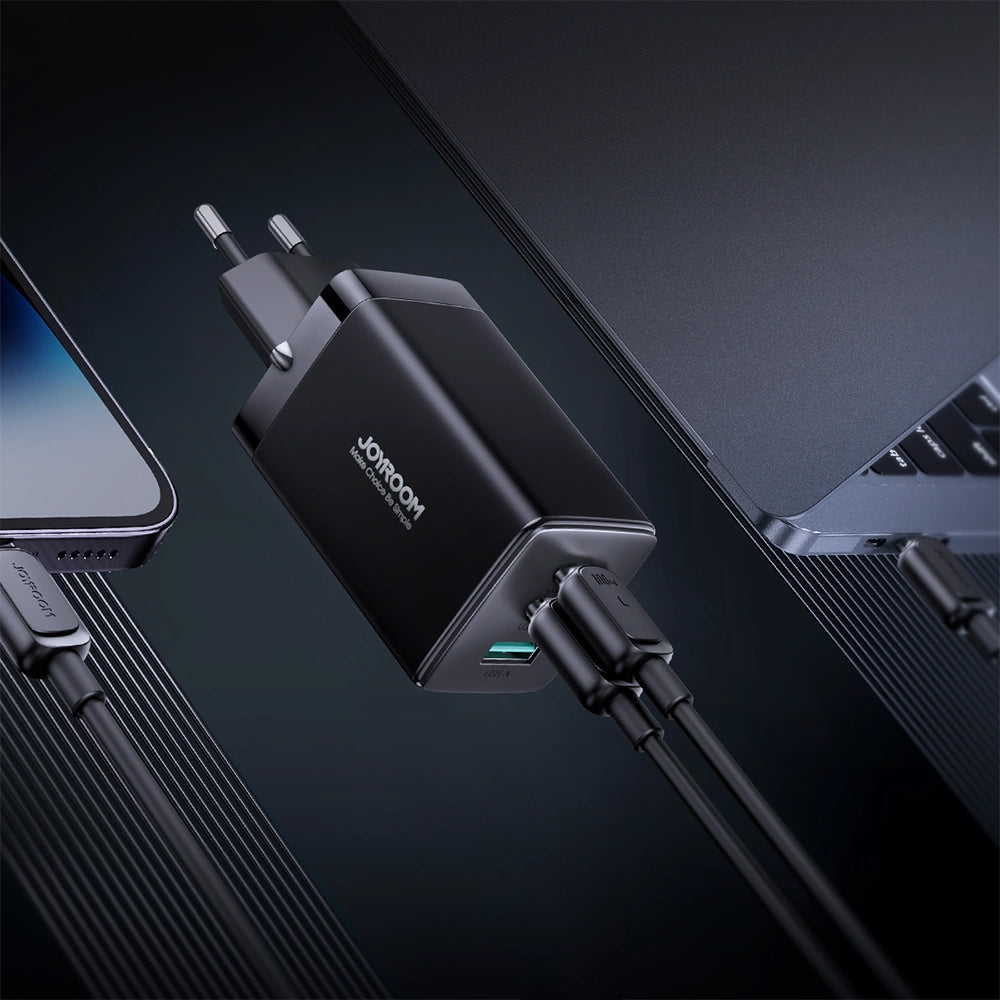 Punjač mreže sa USB-C kablom Joyroom TCG01, 65W, 3.25A, 1 x USB-A - 2 x USB-C, Crni