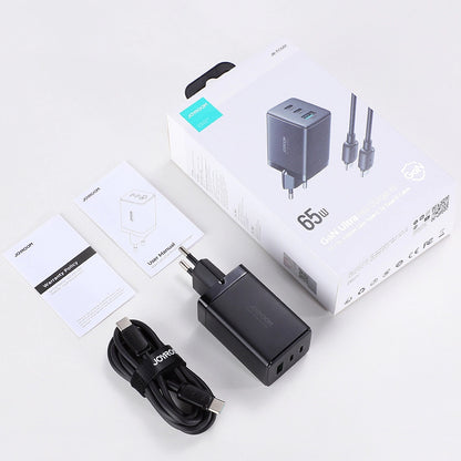 Punjač mreže sa USB-C kablom Joyroom TCG01, 65W, 3.25A, 1 x USB-A - 2 x USB-C, Crni