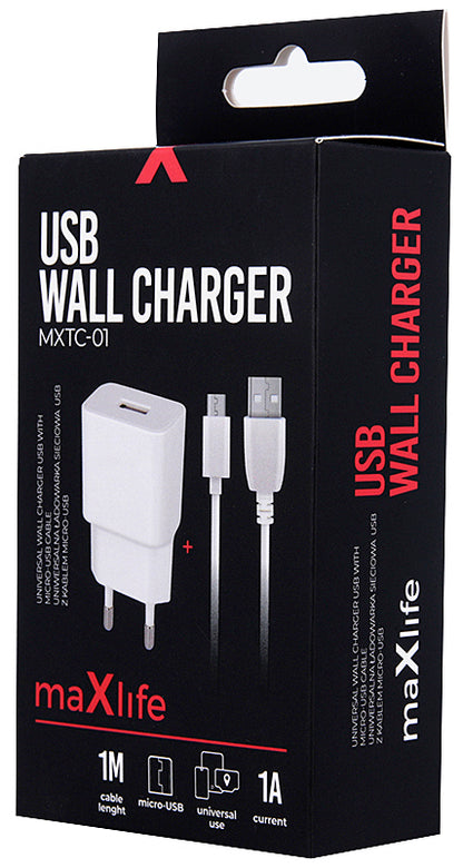 MaXlife MXTC-01, 5W, 1A, 1 x USB-A, White
