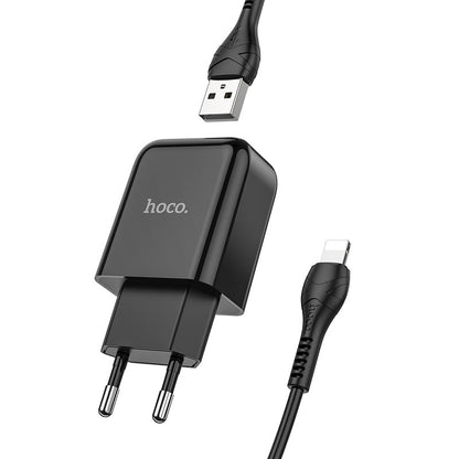 Punjač za mrežu sa Lightning kablom HOCO N2, 10W, 2A, 1 x USB-A, Crni