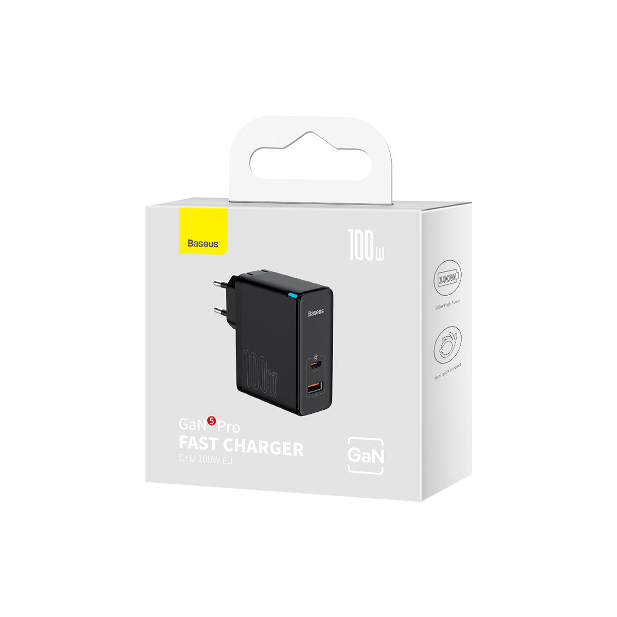 Mrežni punjač sa USB-C kablom Baseus GaN5 Pro, 100W, 3A, 1 x USB-A - 1 x USB-C, Crni CCGP090201