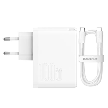 Punjač mreže sa USB-C kablom Baseus GaN5 Pro, 100W, 3A, 1 x USB-A - 1 x USB-C, Beli CCGP090202