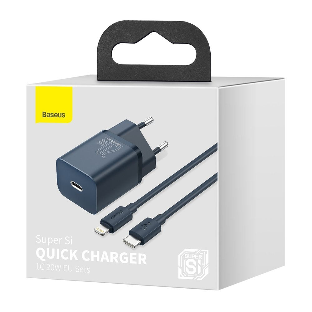 Baseus Super Si Network Charger with Lightning Cable, 20W, 3A, 1 x USB-C, Blue TZCCSUP-B03