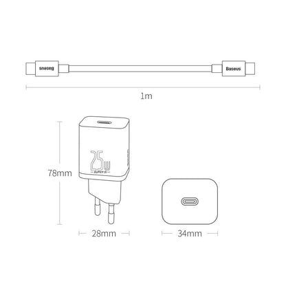 Punjač za mrežu sa USB-C kablom Baseus Super Si, 25W, 3A, 1 x USB-C, crni TZCCSUP-L01