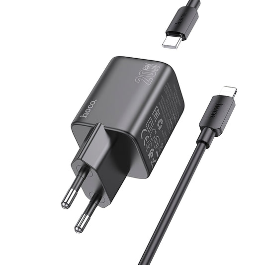 Network Charger with Lightning Cable HOCO N40, 20W, 3A, 1 x USB-C, Black 