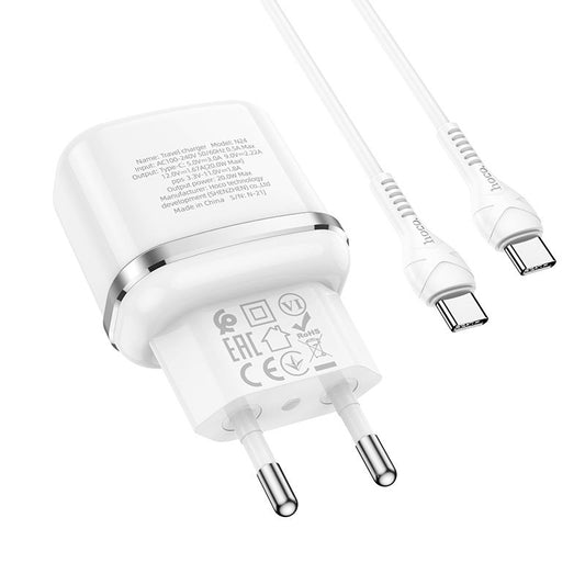 Punjač za mrežu s USB-C kabelom HOCO Victorious N24, 20W, 3A, 1 x USB-C, bijeli