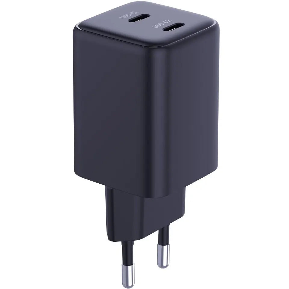 Punjač za mrežu sa USB-C kablom 3MK HyperCharger, 45W, 3A, 2 x USB-C, Crni