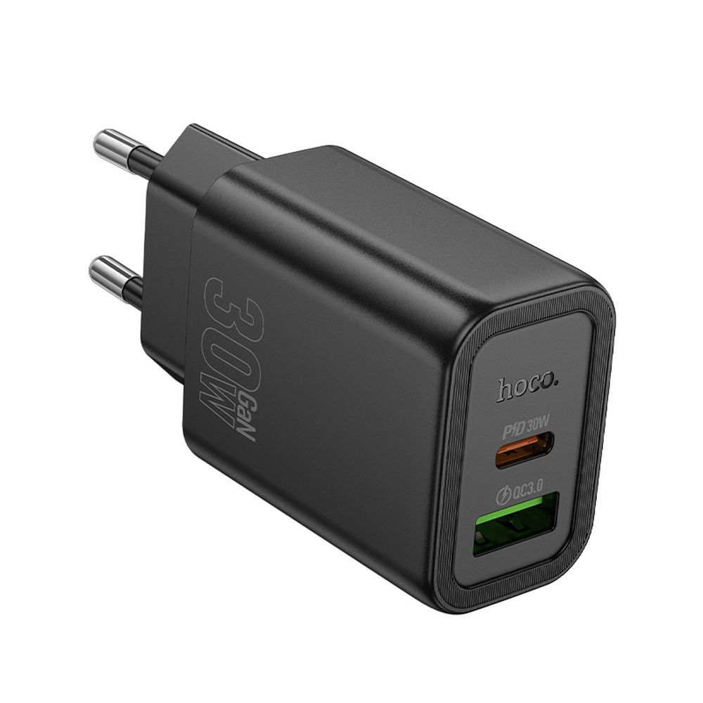 Punjač za mrežu HOCO N63, 30W, 3A, 1 x USB-A - 1 x USB-C, Crni