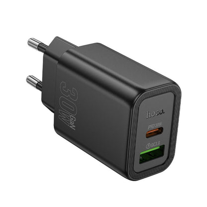 Punjač za mrežu HOCO N63, 30W, 3A, 1 x USB-A - 1 x USB-C, Crni