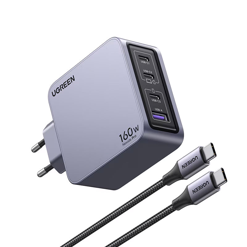 Punjač za mrežu sa USB-C kablom UGREEN X763 Nexode Pro, 160W, 3.25A, 1 x USB-A - 3 x USB-C, Sivi