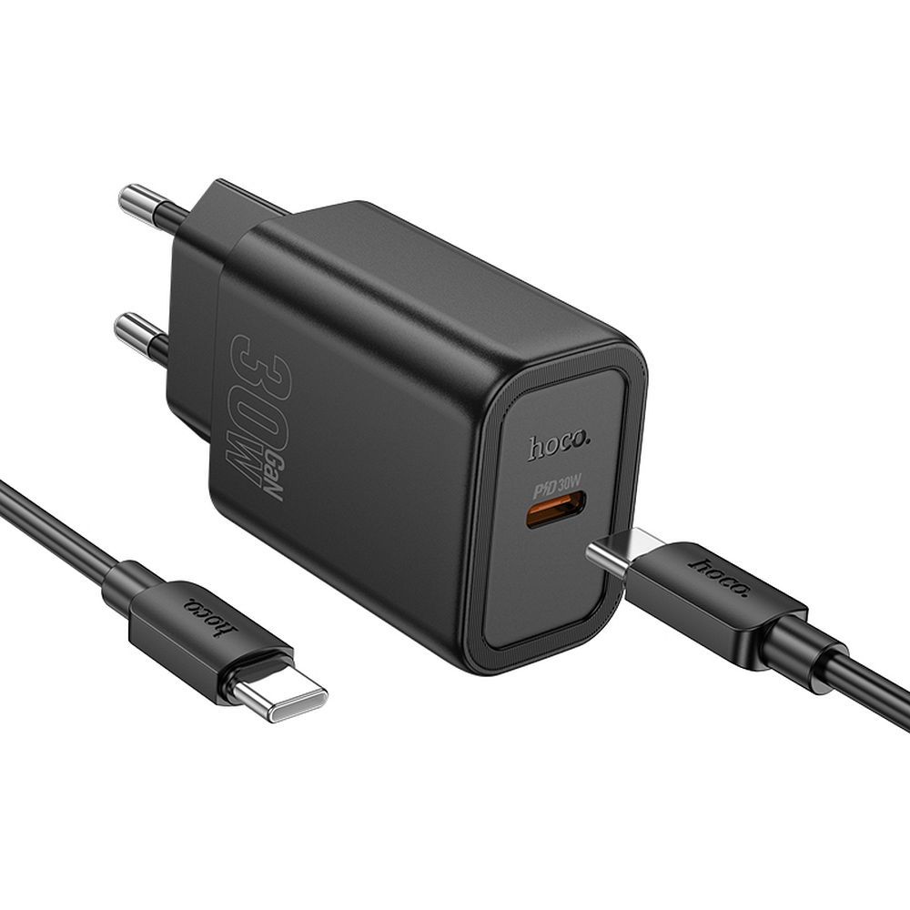 Punjač za mrežu sa USB-C kablom HOCO N62, 30W, 3A, 1 x USB-C, Crni