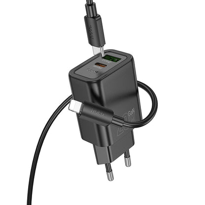 Punjač za mrežu sa USB-C kablom HOCO N61, 20W, 3A, 1 x USB-A - 1 x USB-C, Crni