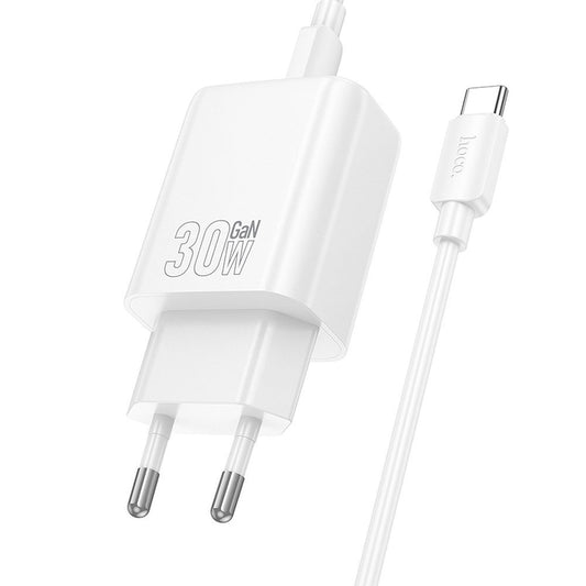 Punjač za mrežu sa USB-C kablom HOCO N62, 30W, 3A, 1 x USB-C, Bel