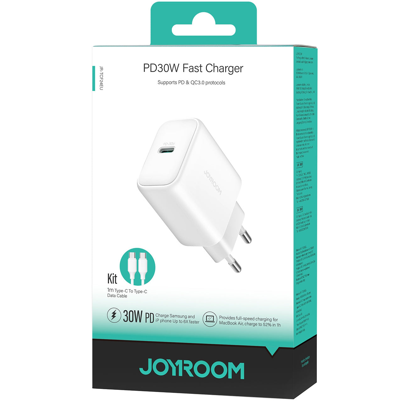 Punjač mreže sa USB-C kablom Joyroom JR-TCF24, 30W, 3A, 1 x USB-C, Bela
