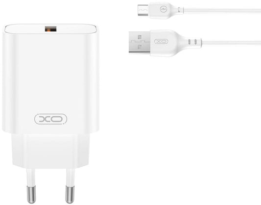 Punjač za mrežu sa microUSB kablom XO Design CE33, 18W, 3A, 1 x USB-A, Bela