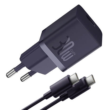 Punjač mreže sa USB-C kablom Baseus GaN Mini 1C, 30W, 3A, 1 x USB-C, Ljubičasti P10110902523-00