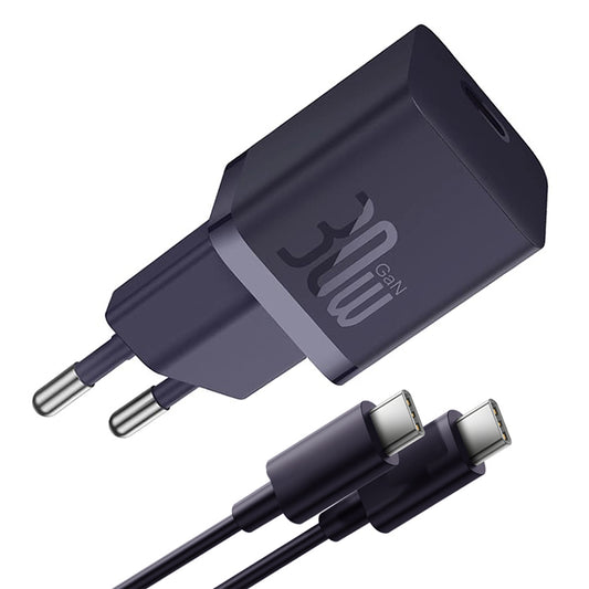 Punjač mreže sa USB-C kablom Baseus GaN Mini 1C, 30W, 3A, 1 x USB-C, Ljubičasti P10110902523-00
