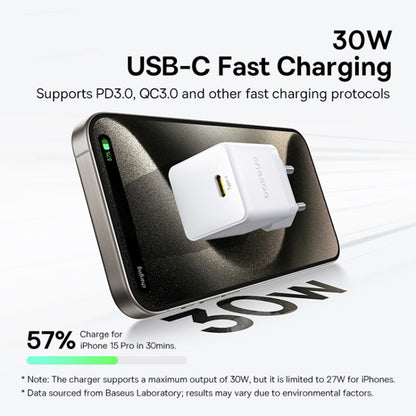 Punjač za mrežu sa USB-C kablom Baseus Palm, 30W, 3A, 1 x USB-C, Beli P10111605213-01