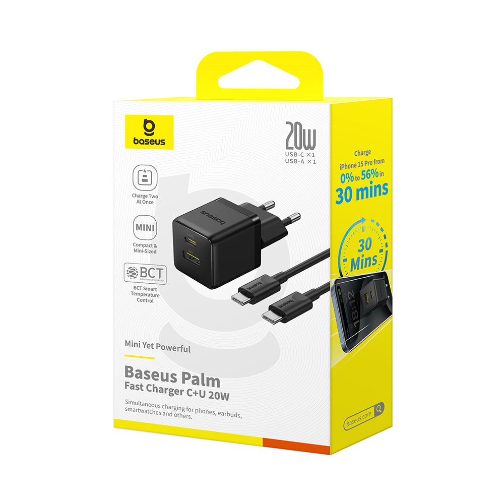 Punjač mreže sa USB-C kablom Baseus Palm, 20W, 3A, 1 x USB-A - 1 x USB-C, Crni P10111608113-01